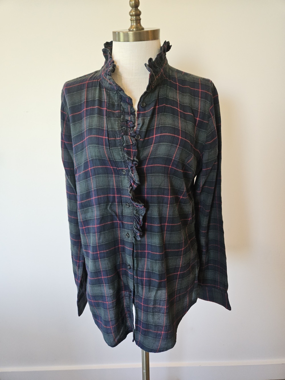 Gap Navy Green Plaid Sleeveless Flannel Shirt Size M